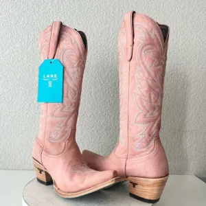 NEW Lane SMOKESHOW Womens Cowboy Boots 8.5 Pink Leather Western Cowgirl Mid Calf