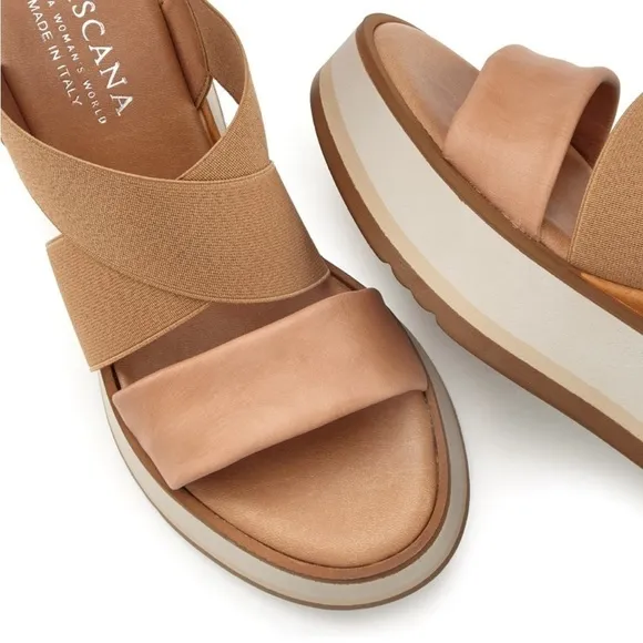NEW Lascana Sasille Tan Italian Leather Wedge sling back Sandals size 8