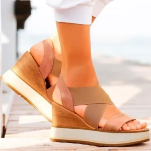 NEW Lascana Sasille Tan Italian Leather Wedge sling back Sandals size 8