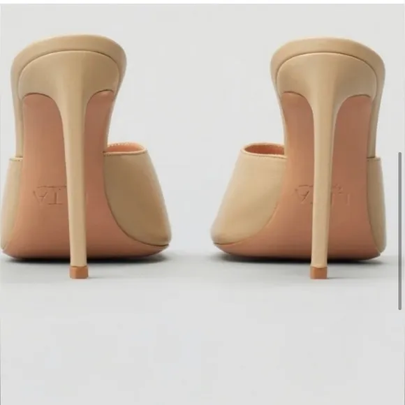 New LITA By CIARA Solid Square Toe Mule Slide Sandals in Sand Italian Leather