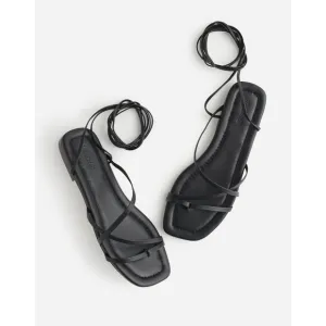 New Madewell The Carrie Lace-Up Sandal Flats Sz 8.5 Black Leather Strappy Summer