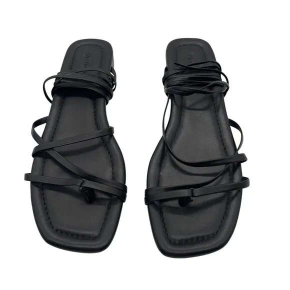 New Madewell The Carrie Lace-Up Sandal Flats Sz 8.5 Black Leather Strappy Summer