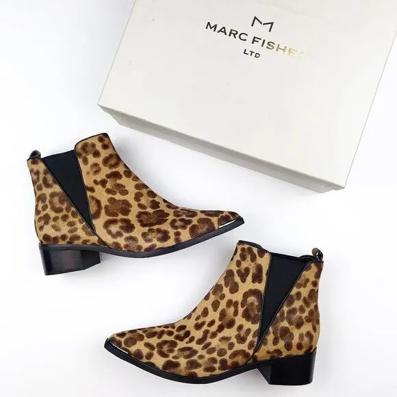NEW Marc Fisher leopard calf hair ankle boots