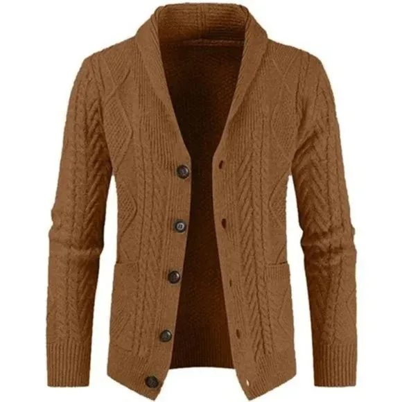 New Men's Casual Cardigan Sweater with Pockets Camel