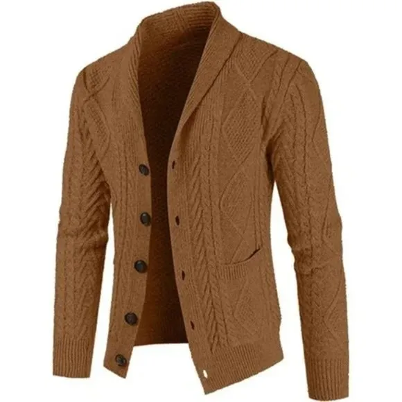 New Men's Casual Cardigan Sweater with Pockets Camel