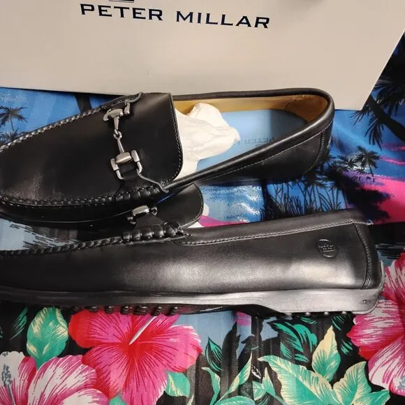 ❤️New Mens PETER MILLAR Black Horsebit Leather Driving Loafers Shoes 9 Dustbag