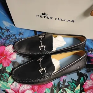 ❤️New Mens PETER MILLAR Black Horsebit Leather Driving Loafers Shoes 9 Dustbag