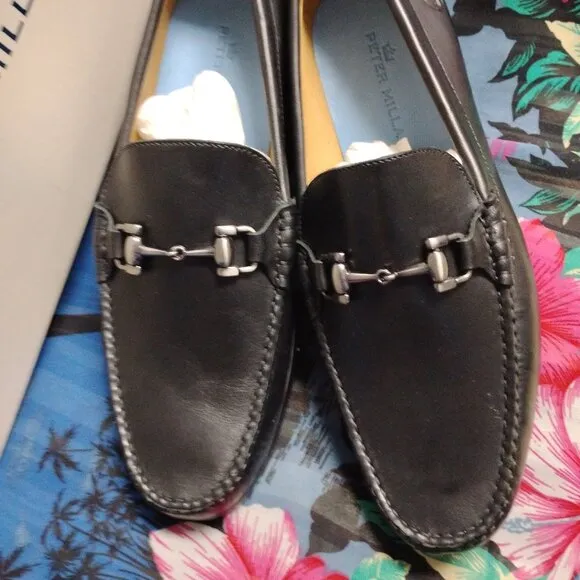❤️New Mens PETER MILLAR Black Horsebit Leather Driving Loafers Shoes 9 Dustbag