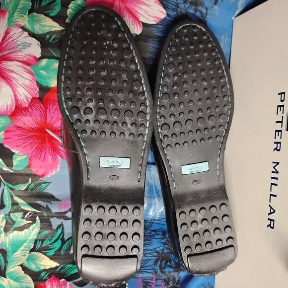 ❤️New Mens PETER MILLAR Black Horsebit Leather Driving Loafers Shoes 9 Dustbag