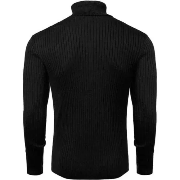 New Mens Turtleneck Sweater Slim Fit Soft Knitted, Black