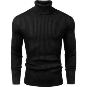 New Mens Turtleneck Sweater Slim Fit Soft Knitted, Black