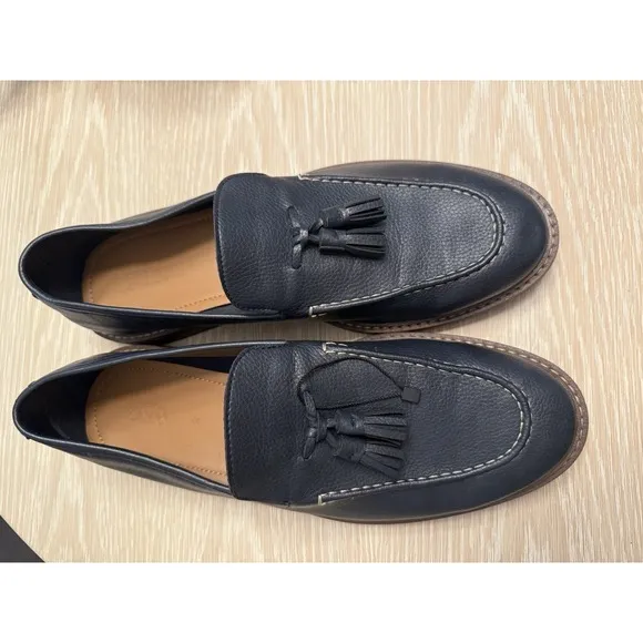 New Mens Zara Leather Penny Loafers Shoes Dark Navy Sz 10.5 EU44