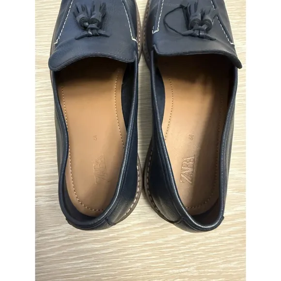 New Mens Zara Leather Penny Loafers Shoes Dark Navy Sz 10.5 EU44