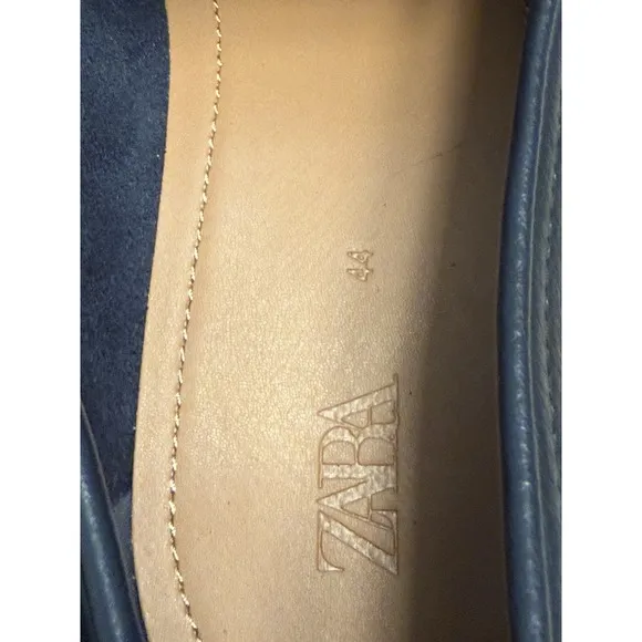 New Mens Zara Leather Penny Loafers Shoes Dark Navy Sz 10.5 EU44