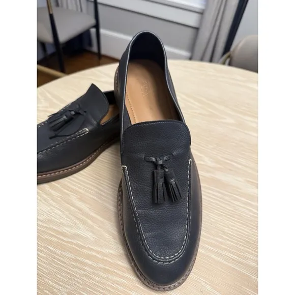New Mens Zara Leather Penny Loafers Shoes Dark Navy Sz 10.5 EU44