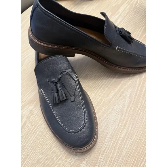 New Mens Zara Leather Penny Loafers Shoes Dark Navy Sz 10.5 EU44