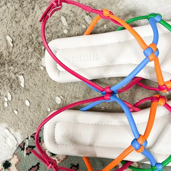 NEW Mercedes Castillo | Camille Colorful Leather Strappy Flats Sandals NWOB 8.5