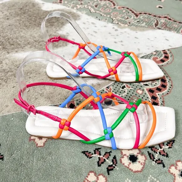 NEW Mercedes Castillo | Camille Colorful Leather Strappy Flats Sandals NWOB 8.5
