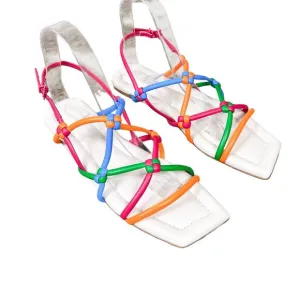 NEW Mercedes Castillo | Camille Colorful Leather Strappy Flats Sandals NWOB 8.5