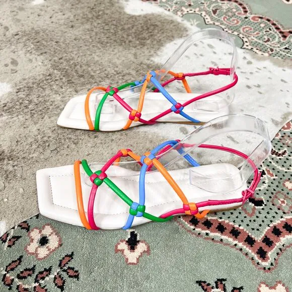 NEW Mercedes Castillo | Camille Colorful Leather Strappy Flats Sandals NWOB 8.5