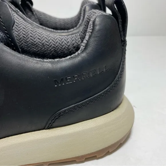 New Merrel Mens Ashford Athletic Sneakers Black Leather Low Top Lace Up Size 8