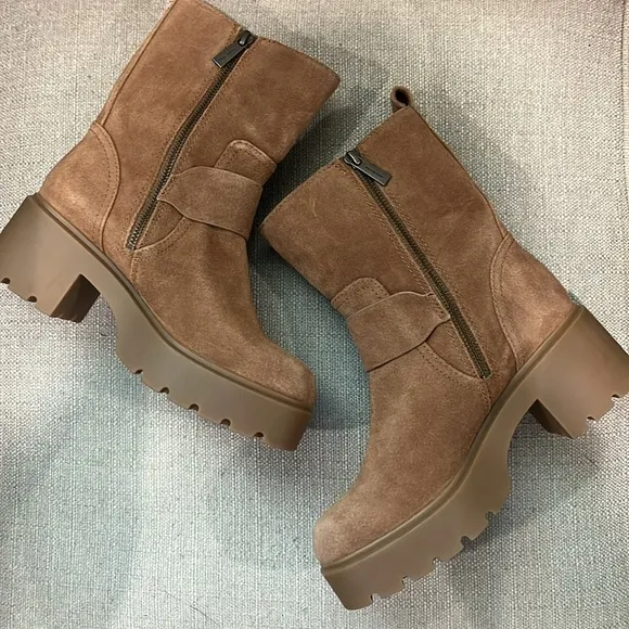 NEW Michael Kors Perry Camel Suede Lug Sole Boots Size 7.5