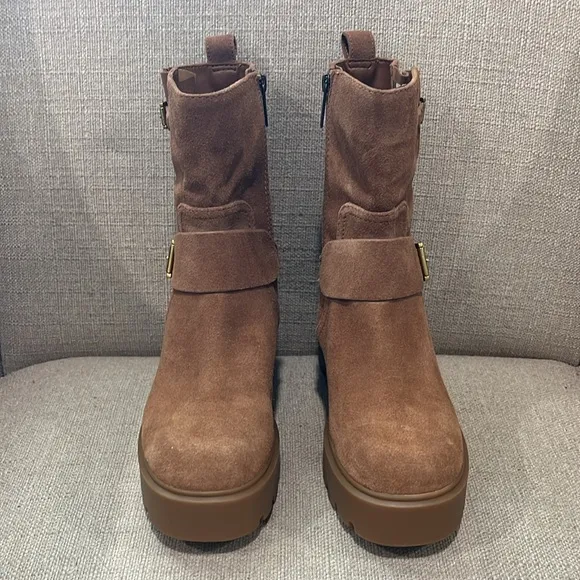 NEW Michael Kors Perry Camel Suede Lug Sole Boots Size 7.5