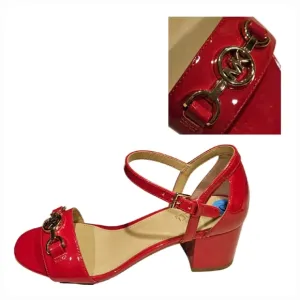 NEW! MICHAEL KORS Red &amp; Gold Patent Mid Heel Open Toe Sandals 6.5.