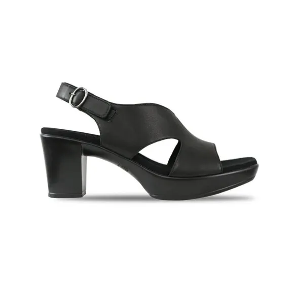 NEW MUNRO Leather Julian Heeled Comfort Sandals Black Leather for women 563tn