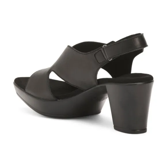 NEW MUNRO Leather Julian Heeled Comfort Sandals Black Leather for women 563tn
