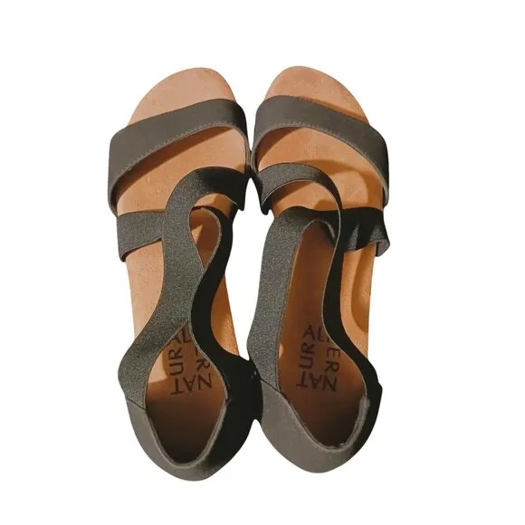 NEW Naturalizer Reflex Elastic Strappy Faux Suede Cork Wedge Sandals, Black, 9