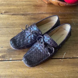 New Nwob Men’s Saks Fifth Avenue Brown Woven Leather Driving Moc Loafers 8