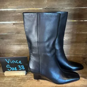 New NWOB‎ Womens Vince Beverly Black Soft Leather Heeled Mid Calf Boots Size 8 M