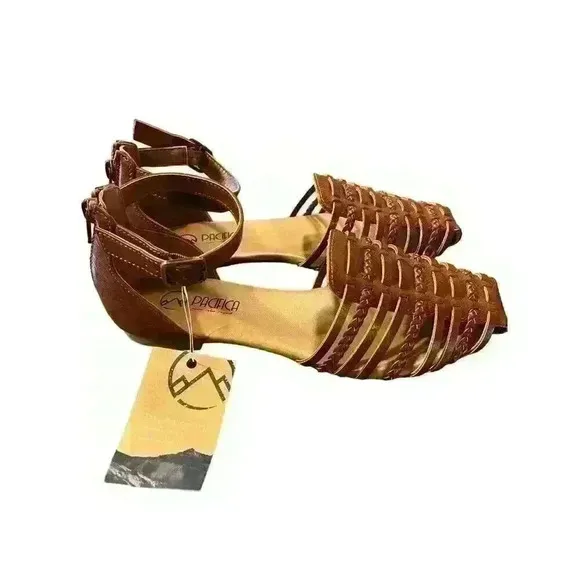 NEW Pacifica Women's Size 7 Whiskey Brown Sandals Flats with Ankle Strap