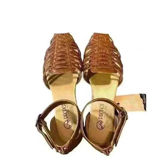 NEW Pacifica Women's Size 7 Whiskey Brown Sandals Flats with Ankle Strap