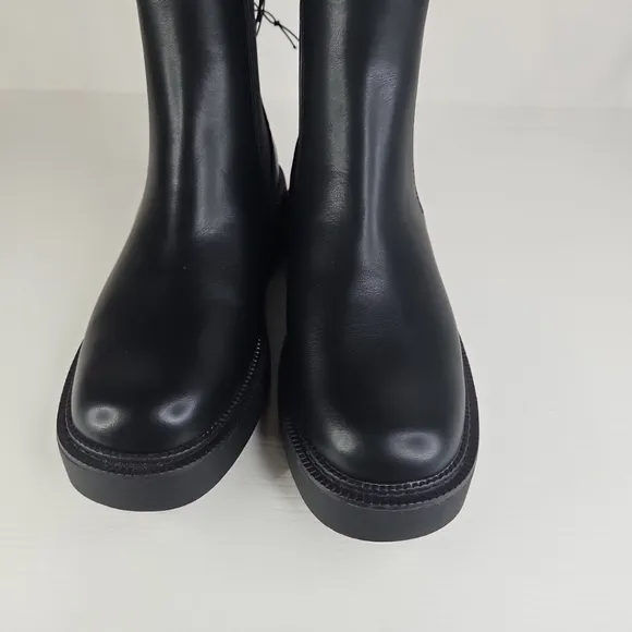 New Platform Lowboots Elegant Women Chunky Demi Shelsea Boots Black Size6.5
