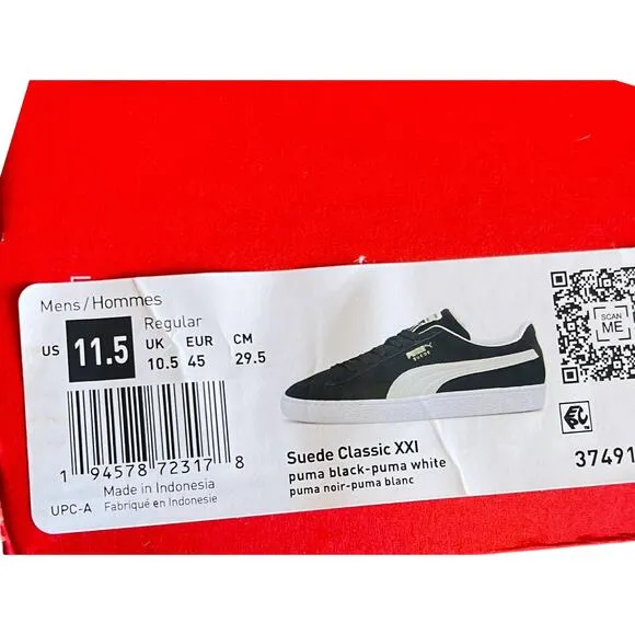 NEW PUMA Suede Classic XXI SNEAKERS Womens 13 Mens 11.5 Black &amp; White SHOE Boxed