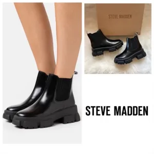 New! Rare STEVE MADDEN “Tusk” Polished Leather Platform Chelsea Boots