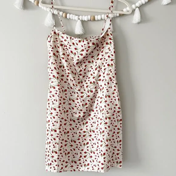 NEW Reformation Kosta Marion Dress Silk Smocked Floral Bud Ivory Size 10