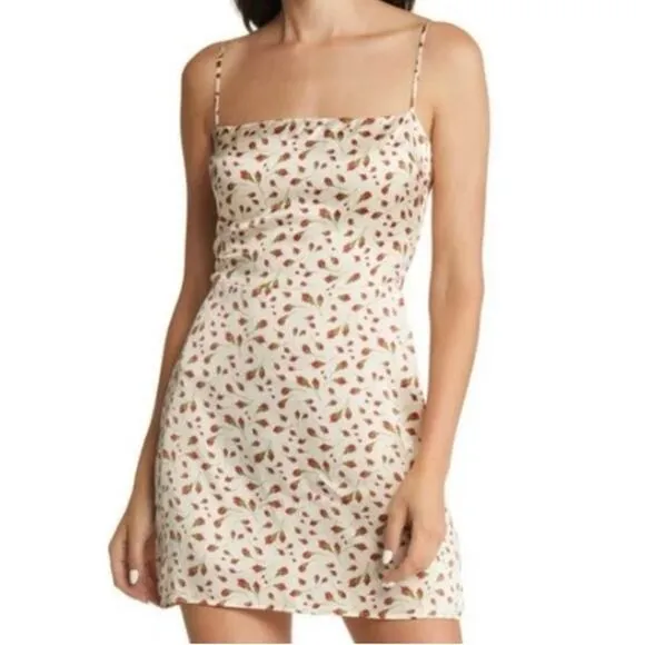 NEW Reformation Kosta Marion Dress Silk Smocked Floral Bud Ivory Size 10