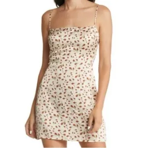 NEW Reformation Kosta Marion Dress Silk Smocked Floral Bud Ivory Size 10