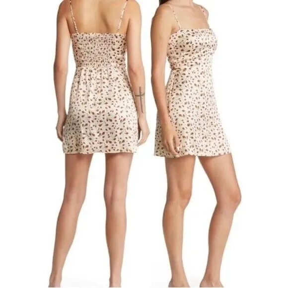 NEW Reformation Kosta Marion Dress Silk Smocked Floral Bud Ivory Size 10