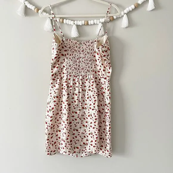 NEW Reformation Kosta Marion Dress Silk Smocked Floral Bud Ivory Size 10