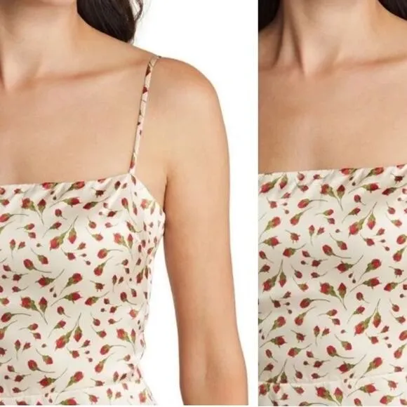 NEW Reformation Kosta Marion Dress Silk Smocked Floral Bud Ivory Size 10
