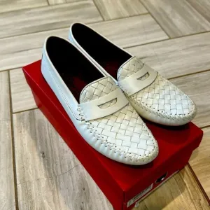 New Robert Zur Petra White Woven Leather Loafers Driving Moccasins Shoes Sz 9