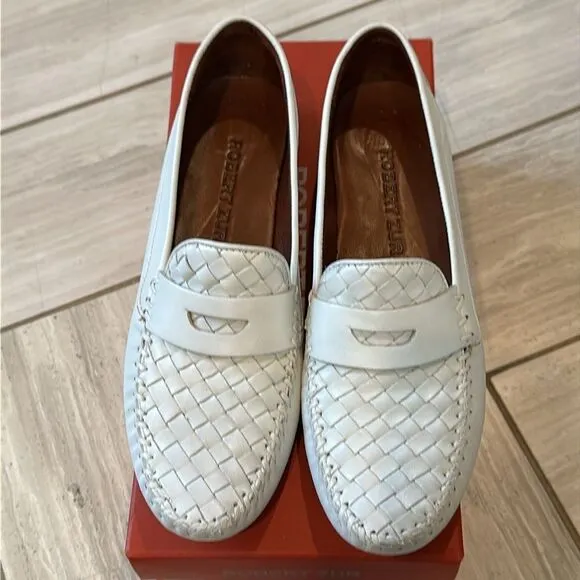 New Robert Zur Petra White Woven Leather Loafers Driving Moccasins Shoes Sz 9