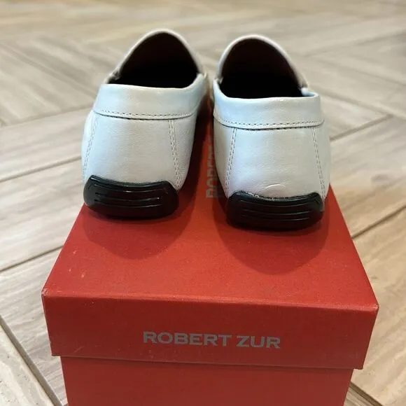 New Robert Zur Petra White Woven Leather Loafers Driving Moccasins Shoes Sz 9