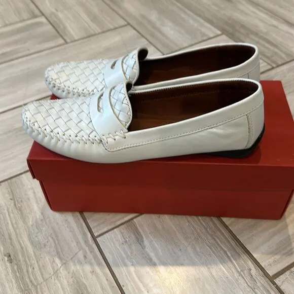 New Robert Zur Petra White Woven Leather Loafers Driving Moccasins Shoes Sz 9