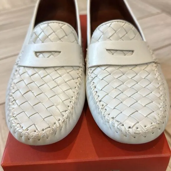 New Robert Zur Petra White Woven Leather Loafers Driving Moccasins Shoes Sz 9