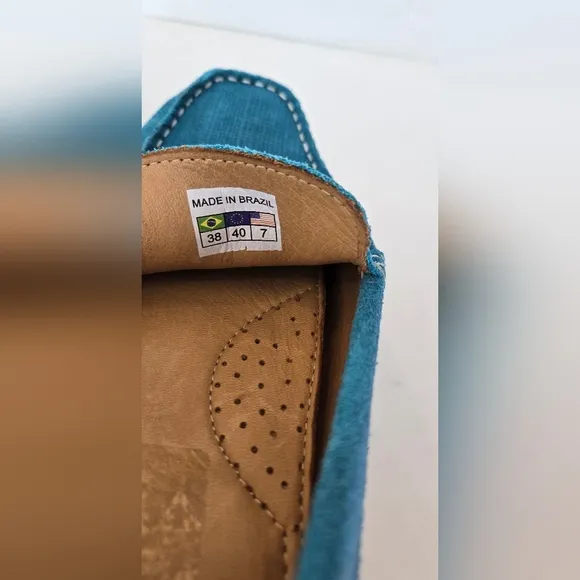 New Rocco Lorenzzo blue  suede leather driving loafers made in Brazil